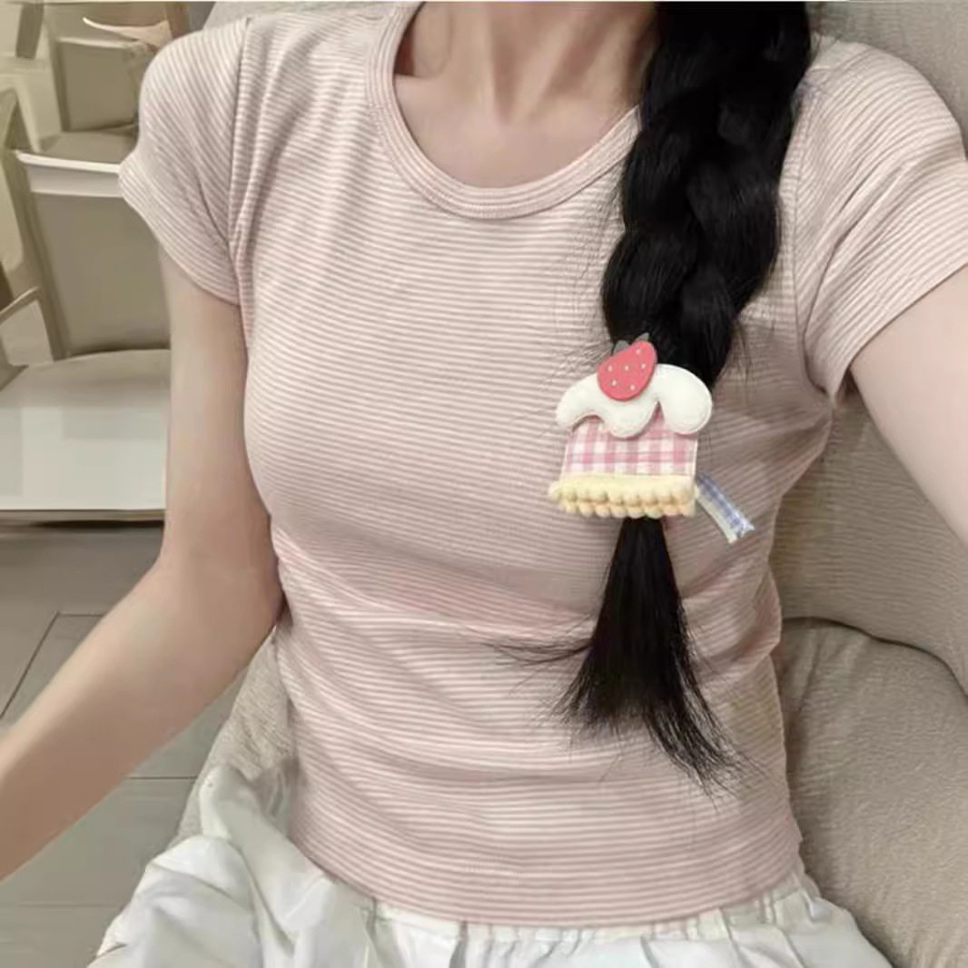 小海鸥粉色条纹短袖女