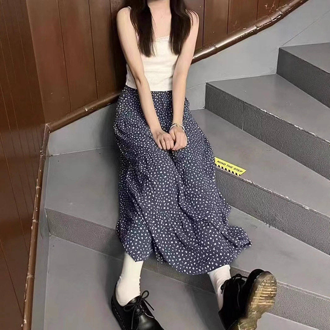 小海鸥美式复古藏青A字裙