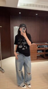 女装 200斤百搭T恤上衣大码 女春季 北尧世家小众童趣正肩刺绣短袖