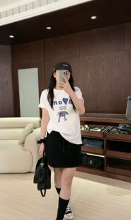 女装 200斤百搭T恤上衣大码 女春季 北尧世家韩系牛仔刺绣正肩短袖