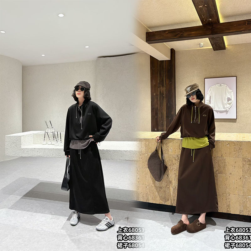 胖妹妹韩系休闲套装女秋季200斤宽松卫衣半身裙两件套大码女装