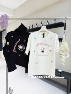 晓肥妖家韩系卡通正肩刺绣KT猫短袖女夏季200斤T恤上衣大码女装