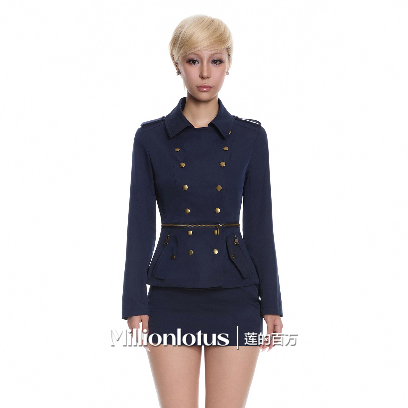莲的百万  藏青色工装复古风套装英伦风双排扣高级感秋冬气质套装,女装/女士精品,时尚套装,淘宝优惠券,粉丝福利购,淘宝优惠卷