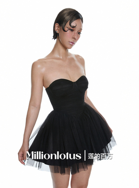 莲的百万 黑色法式浪漫气质连衣裙女蓬蓬裙礼服短裙黑裙子芭蕾风