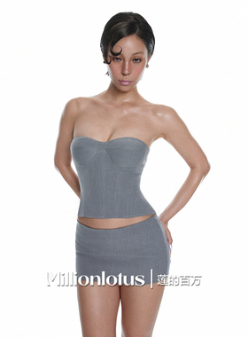 莲的百万 极简灰色气质高级感设计短款修身上衣短裙纯欲辣妹套装