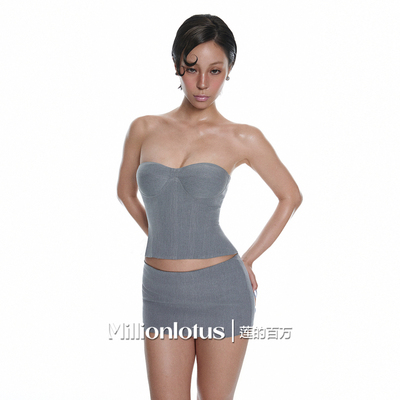 莲的百万 极简灰色气质高级感设计短款修身上衣短裙纯欲辣妹套装