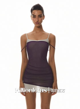 莲的百万 紫色性感抽褶小众设计两件连衣裙