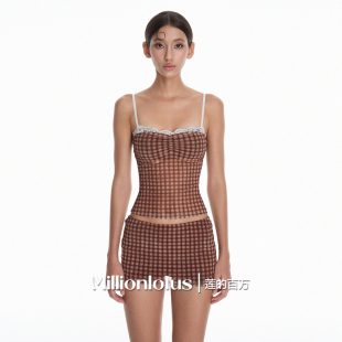 短裙套装 莲 格纹吊带短上衣 性感甜辣风 百万