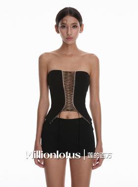 莲的百万  镂空性感 抹胸镂空绑带 短上衣 半裙套装