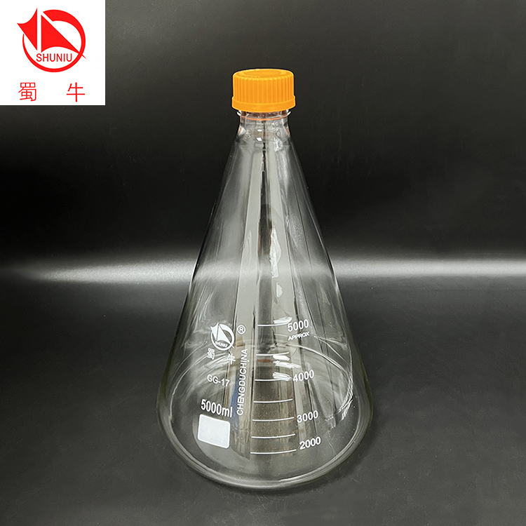 蜀牛玻璃三角瓶耐高温加热刻度微波炉黄盖密封螺口灭菌酒精锥形瓶