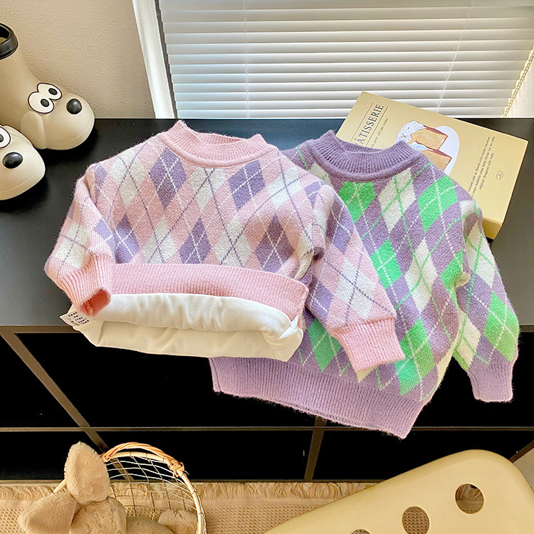 韩都果果冬款女童装宝宝婴幼儿童加绒加厚半高领针织毛衣打底线衫