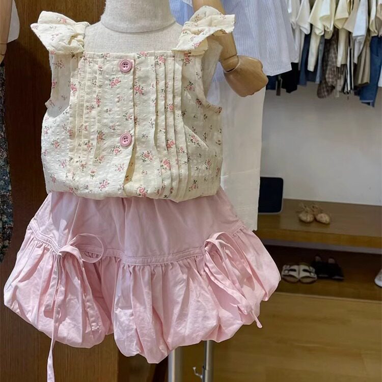 TF夏装新款女童装宝宝婴幼儿童纯棉蝴蝶结花苞短裙半身裙公主裙子