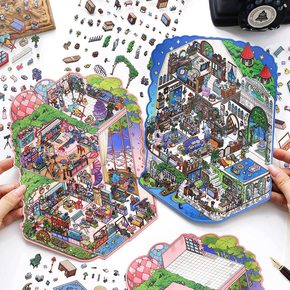 papermore小角落第九弹大版2.5D造景贴纸微缩小屋解压手工diy贴画