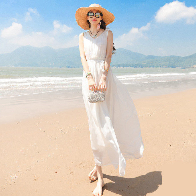 2025新款夏季真丝连衣裙女无袖显瘦气质百搭桑蚕丝长款裙子飘逸