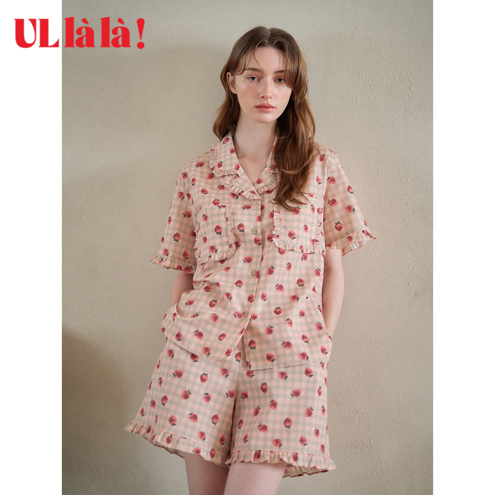 Ullala韩国进口家居服甜美碎花简约休闲短袖短裤夏款睡衣套装特价