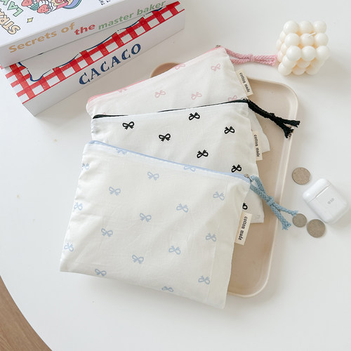 甜美蝴蝶结棉布化妆包零钱收纳包