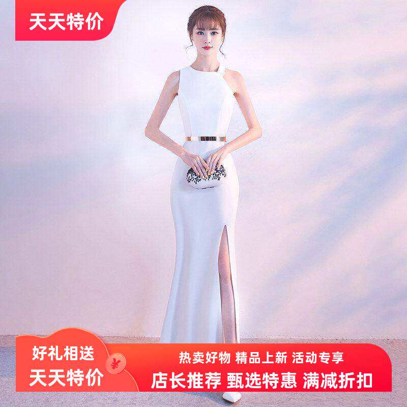 815#鱼尾晚礼服2018新款夏性感主持人晚宴长款宴会修身显瘦女挂脖