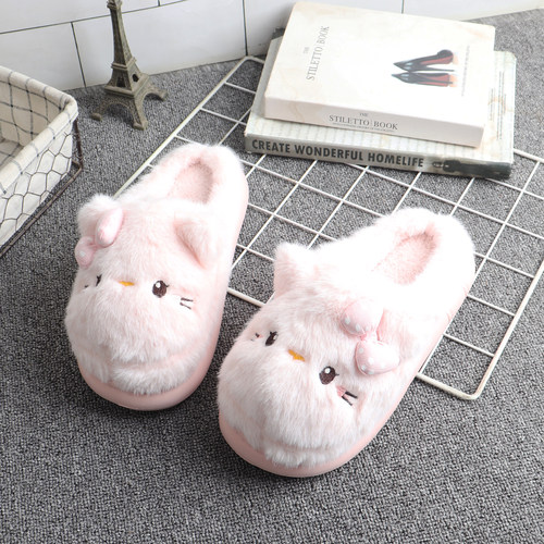 秋冬可爱猫咪毛绒保暖防滑棉拖