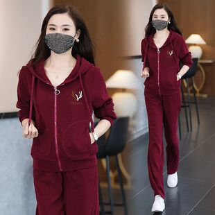 新款冬装休闲秋冬加绒中年妈妈卫衣洋气中老年人运动服套装女