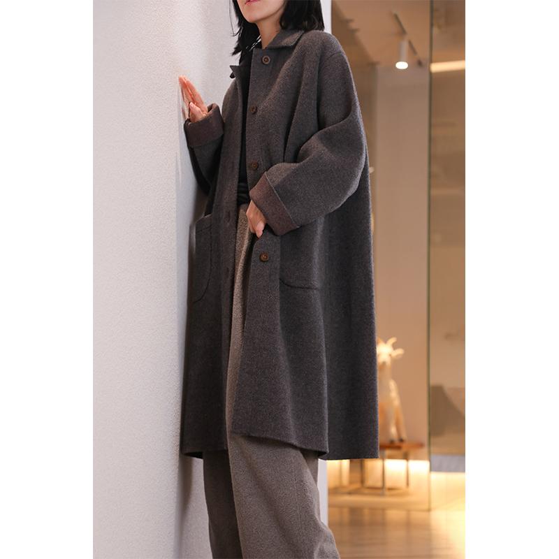 双面加密人字纹玲珑纱羊绒大衣