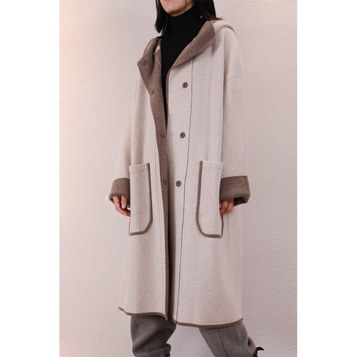 重磅加密双面连帽羊绒开衫大衣