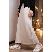 东雍 纯山羊绒直筒带兜长裙半身裙