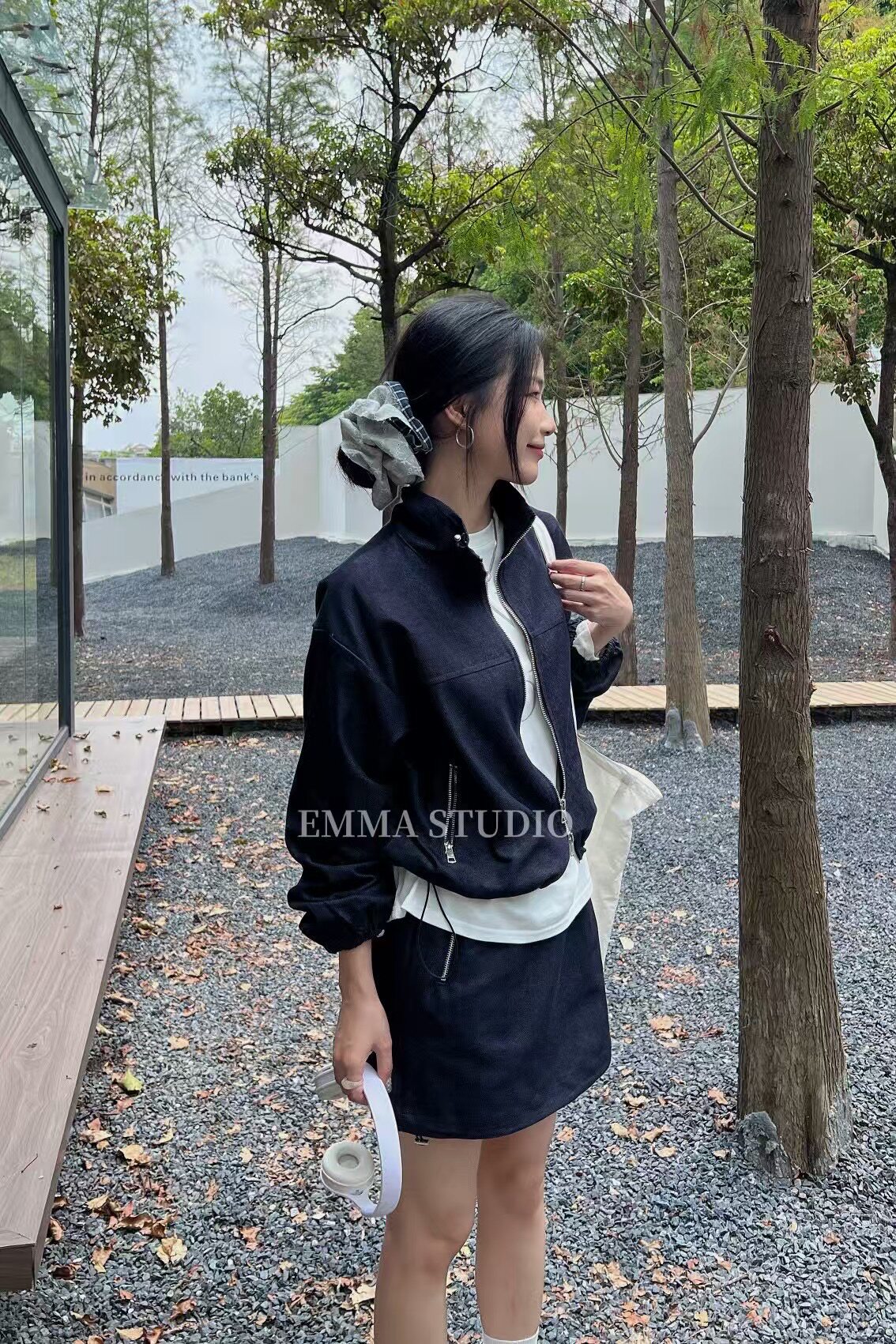 EMMA 2025秋季新款韩版牛仔夹克双拉链外套女高腰包臀半身裙套装
