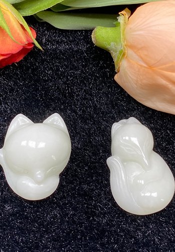 西安蓝田玉儿童款天然正品玉石小狐狸男女情侣礼物锁骨吊坠鉴证书