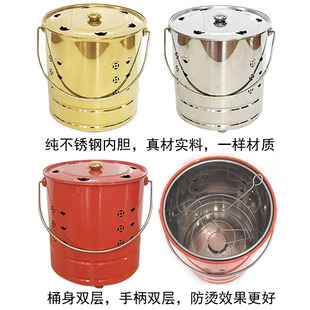 不锈钢双层家用加厚红色镂空防烫含内胆特大号烧金不锈钢纸灰桶