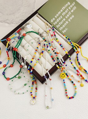 彩色串珠项链女设计感甜酷