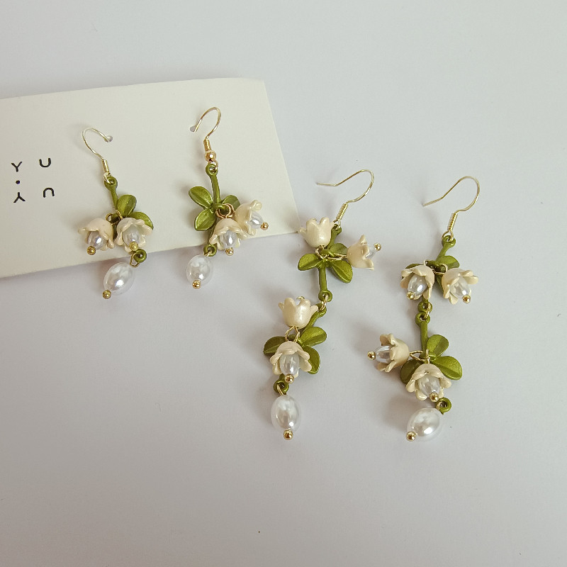复古白色铃兰花耳环超仙森系春季新款耳钉小众设计感长款耳坠耳饰