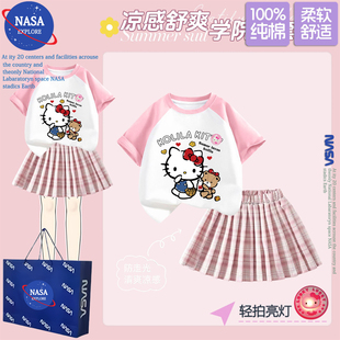 NASA女童短袖T恤百褶裙两件套夏季韩版时尚HelloKitty儿童jk套装