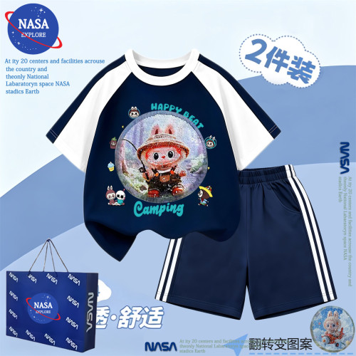 NASA男童纯棉套装夏季新款洋气拉布布运动时尚儿童短袖短裤两件套