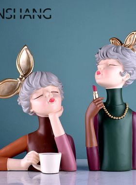 简约现代创意抽象少女摆件家居装饰品软装人像雕塑摆设