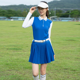 夏季高尔夫女士套装弹力冰丝长袖透气裙子运动短裙女装速干百褶裙