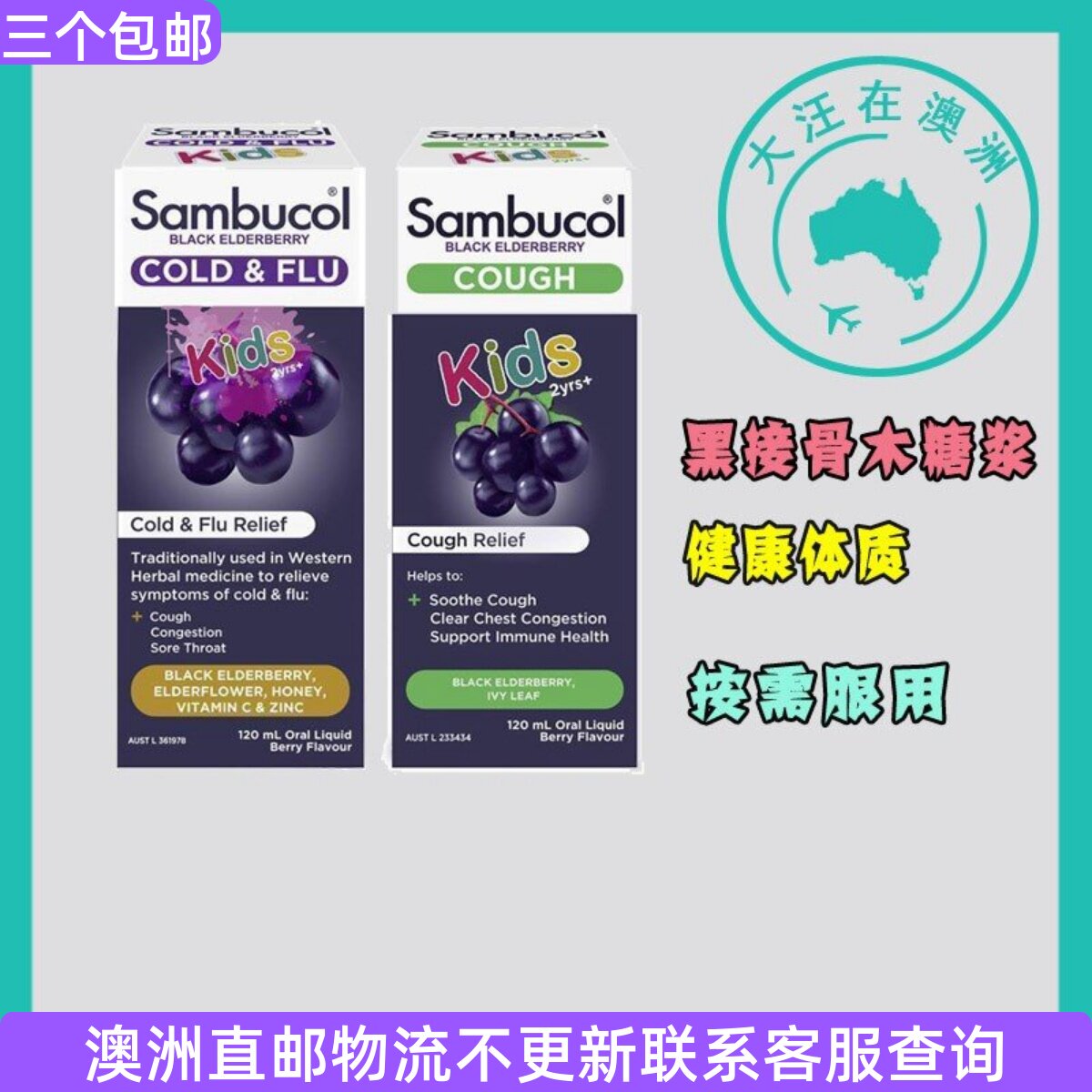 澳大利亚 Sambucol 小黑果黑接骨木儿童糖浆120ml健康体质 控