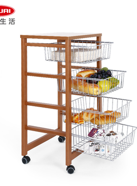 利快意大利进口DLAC实木复古推车厨房家用四层带轮蔬菜置物架餐车