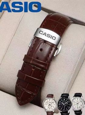 卡西欧表带真皮蝴蝶扣男手表带MTP1375 1384 BEM501 506 20mm22mm