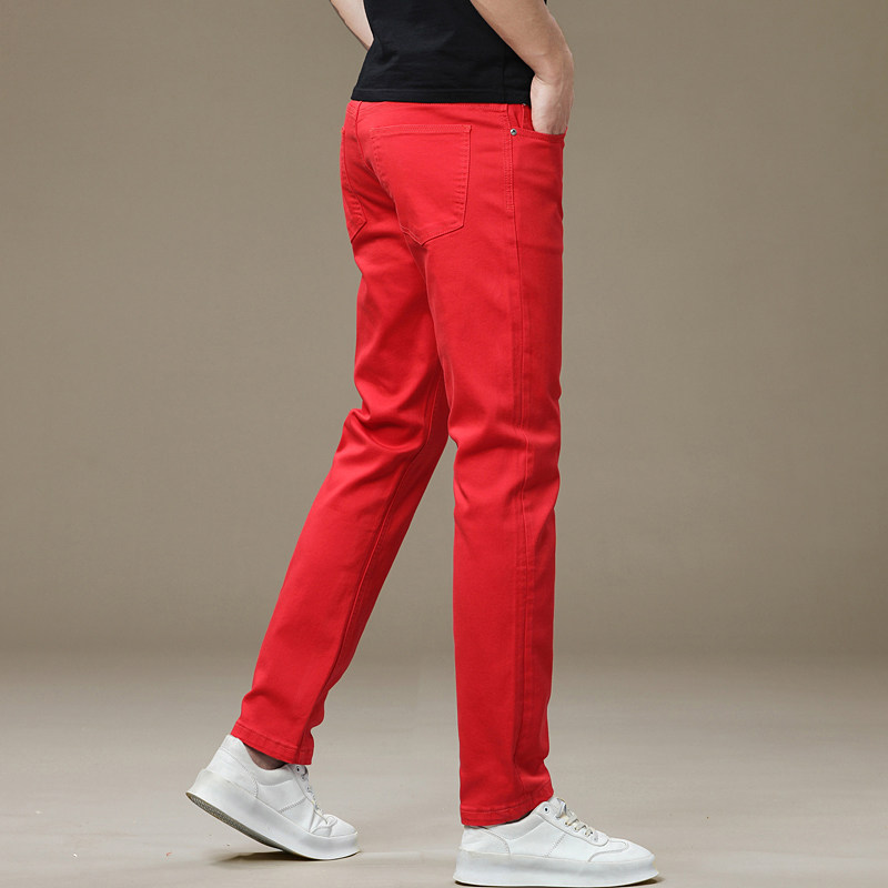 男士红色裤子2026新款今年流行爆款男裤修身巨好看夏季薄款牛仔裤