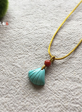 原创百搭高瓷蓝松石雕刻小贝壳锁骨链项链文玩女生款海贝度假风