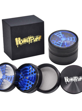 HONERPUFF磨烟器四层直径63mm金属铝合金透视天窗磨烟器grinder