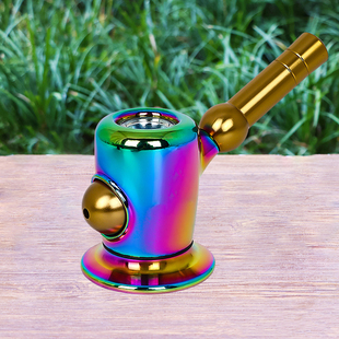 跨境热卖新款炫彩烟斗电镀玻璃水烟斗60mm迷你金属铝杆水烟壶pipe