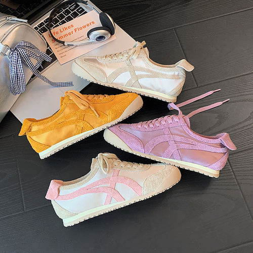 头层牛皮+冰丝网布透气复古德训鞋女2025新款系带休闲鞋运动板鞋