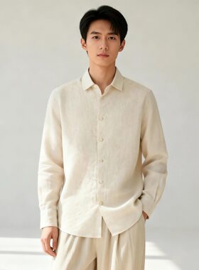【100%汉麻】翻领衬衣春秋上衣春季白色新款2026长袖衬衫-HM042