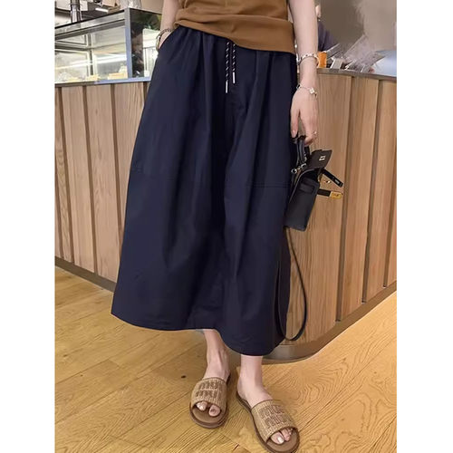 大码藏蓝色半身裙女夏休闲花苞裙百搭小个子A字伞裙工装裙中长款