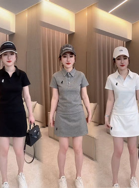polo领短袖半身裙休闲运动套装女