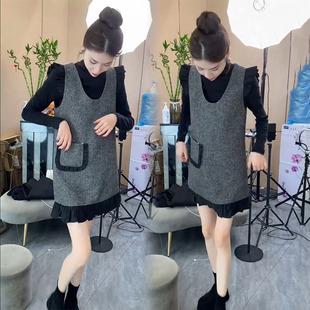 小香风减龄荷叶边背心裙打底衫 新款 两件套 裙2025秋季 气质时髦套装
