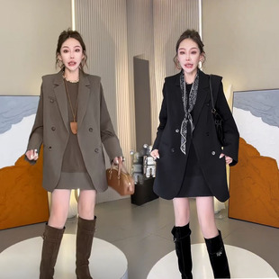 西装 潮流时尚 宽松百搭砍袖 女2025春秋新款 马甲休闲大T两件套 套装