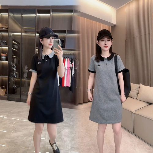 休闲PoLo领宽松刺绣显瘦连衣裙女
