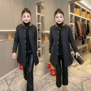 简约时尚压格轻薄棉服女2026秋冬新款宽松休闲中长款二棉风衣外套